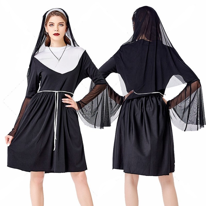 Ethnic Wear - Black Nun Costume Halloween Masquerade Party