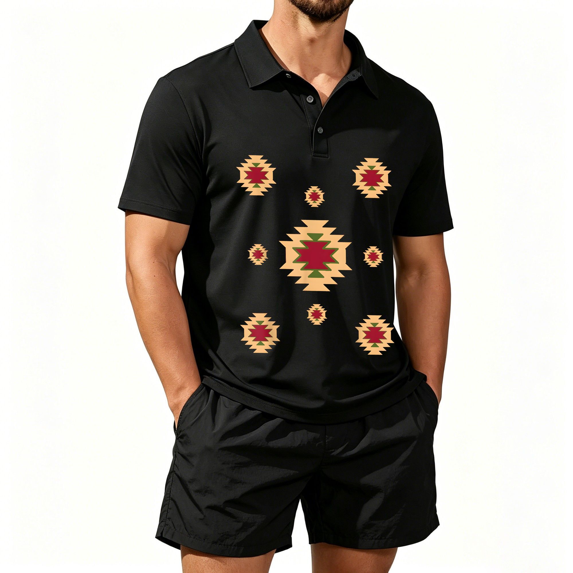 Men's Short-Sleeved Polo Shirt - Ethnic Wear ulasan dan harga